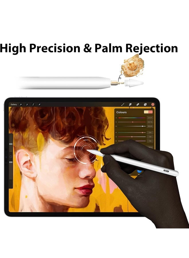 Stylus Pen for iPad 2018-2024, Fast Charging With Tilt Sensitivity & Palm Rejection, Magnetic Pen for iPad 2018 and Later White - Image 5