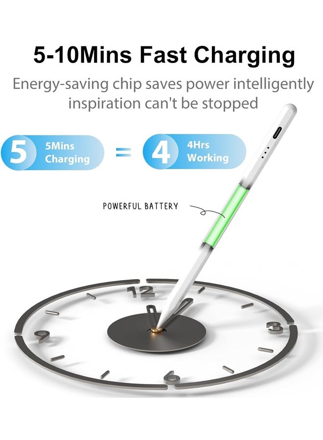 Stylus Pen for iPad 2018-2024, Fast Charging With Tilt Sensitivity & Palm Rejection, Magnetic Pen for iPad 2018 and Later White - Image 2