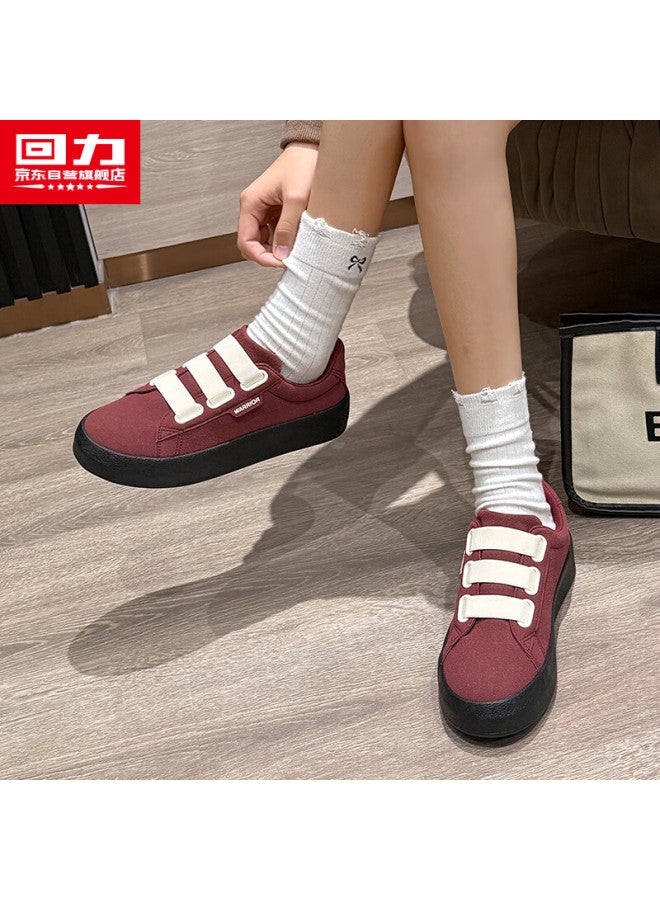 Warrior Women's Shoes Spring New Classic Casual Sneakers Fashion Thick-soled Canvas Shoes Wine Red Size 37