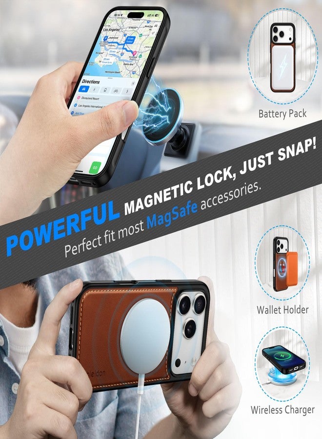 SHIELDON 2 in 1 Detachable Wallet Case for iPhone 17 Pro 6.3-inch, Genuine Leather, Wireless Charging, RFID Blocking, Card Holder, Kickstand, Magnetic, Shockproof, Removable Flip Cover - Retro Brown - Image 4