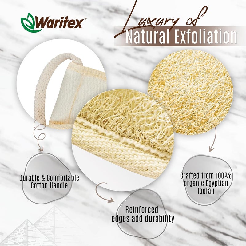 Waritex Natural Egyptian Loofah Back Scrubber for Shower ExtraLong Exfoliating Strap Made with Natural Egyptian Loofah Fibers Deep Cleaning Body Sponge for Men and Women Soft Cotton Handles - Image 3