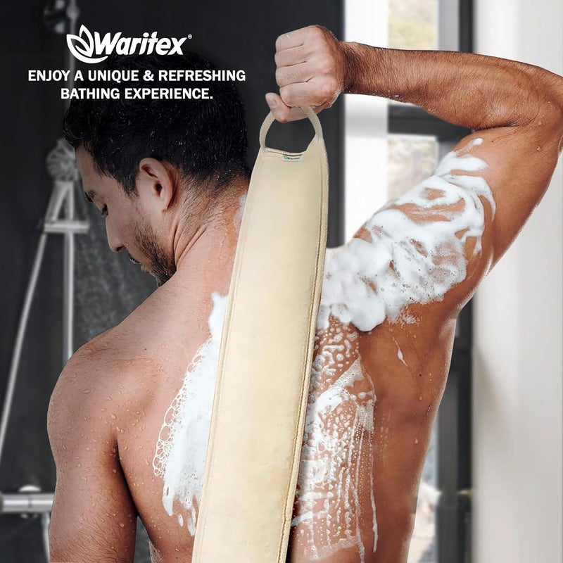 Waritex Natural Egyptian Loofah Back Scrubber for Shower ExtraLong Exfoliating Strap Made with Natural Egyptian Loofah Fibers Deep Cleaning Body Sponge for Men and Women Soft Cotton Handles - Image 5