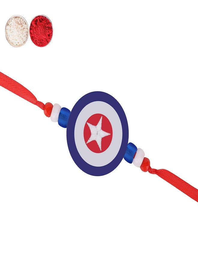 MASQ by Q-One Designer Star Rakhi Set with Roli Chawal & Moli for Kids (Pack of 1) | Embroidered Handcrafted Raksha Bandhan Bracelet for Brother-Sister - Image 1