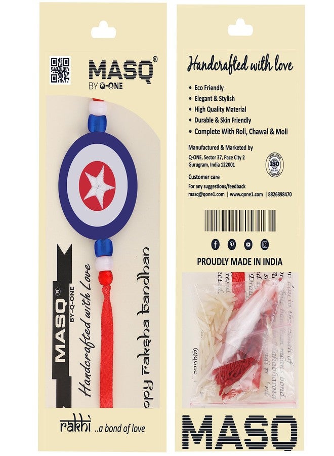 MASQ by Q-One Designer Star Rakhi Set with Roli Chawal & Moli for Kids (Pack of 1) | Embroidered Handcrafted Raksha Bandhan Bracelet for Brother-Sister - Image 4
