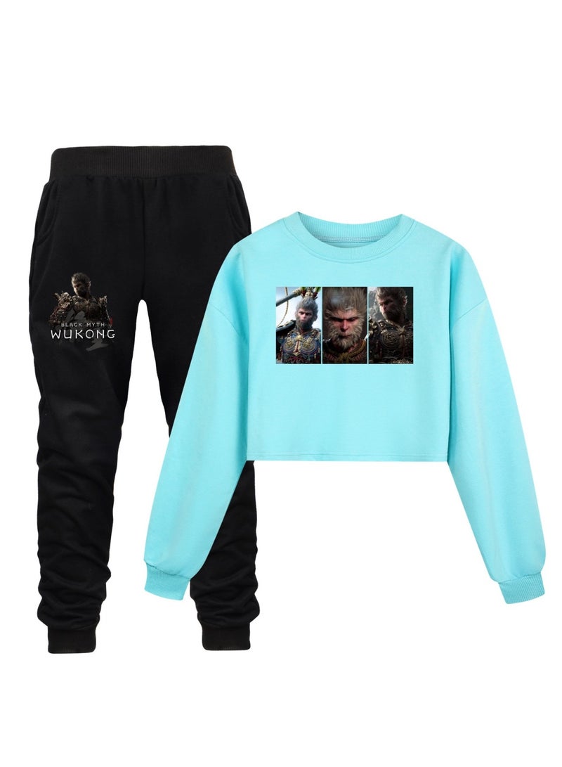 MQD Black Myth Wukong Girl Half Waist Loose Hoodie Sports and Leisure Set 