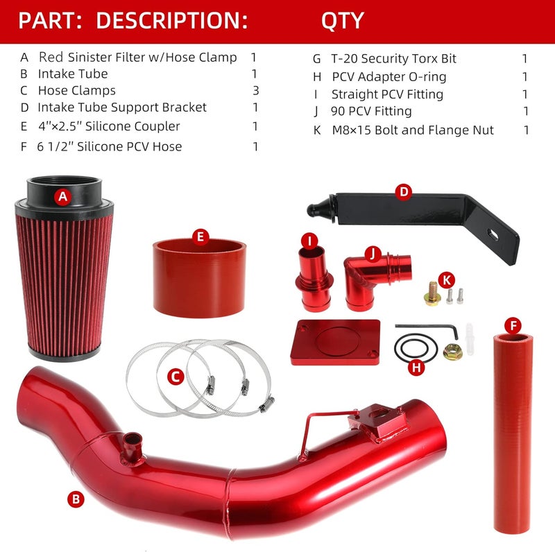 Waricaca 6.0 Cold Air Intake Kit Compatible with Ford F250 F350 Excursion 2003-2007 6.0L Engines - Image 2