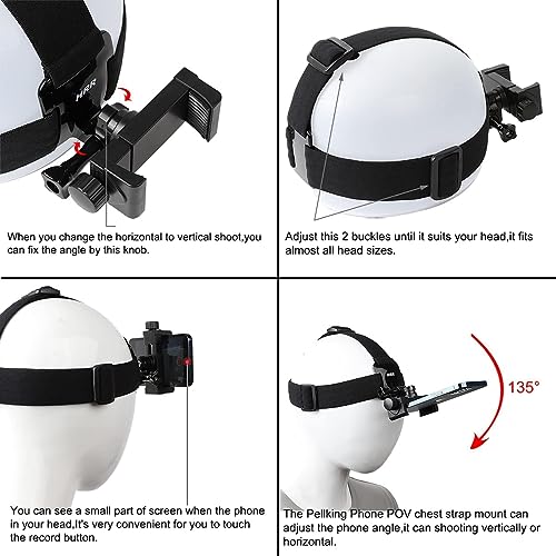 Pellking POV/Vlog Smartphone Head Strap Mount Selfie Neck Holder Mount Kit,Compatible with iPhone Samsung Smartphones,Hero 9, 8, 7, 6, 5, 4, 3, 2, 1, DJI Osmo Action… - Image 5
