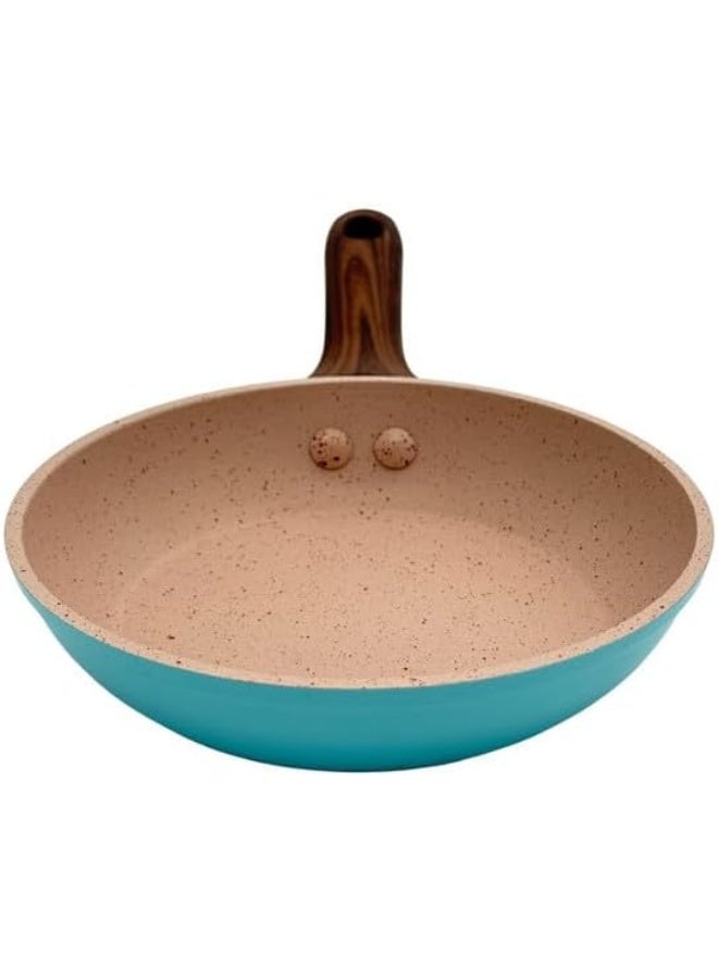 B&D 14cm Turquoise Frying Pan, Speckled Beige Interior, Wooden Handle, Non-Stick Cooking Surface - Image 1