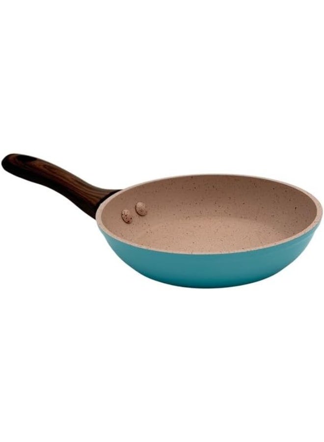 B&D 14cm Turquoise Frying Pan, Speckled Beige Interior, Wooden Handle, Non-Stick Cooking Surface - Image 2