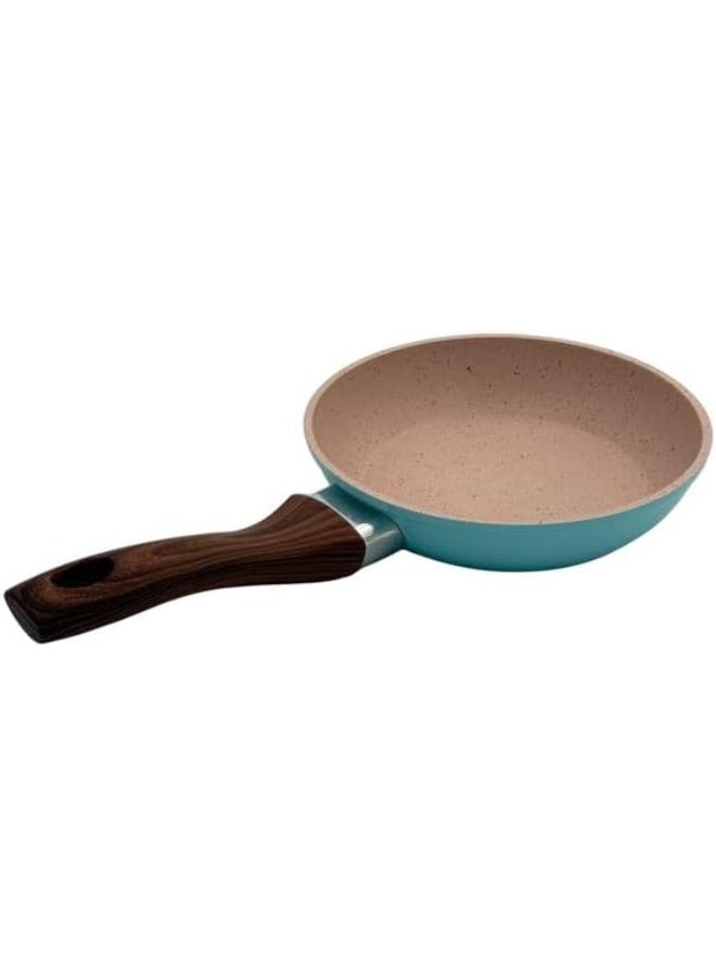 B&D 14cm Turquoise Frying Pan, Speckled Beige Interior, Wooden Handle, Non-Stick Cooking Surface - Image 3