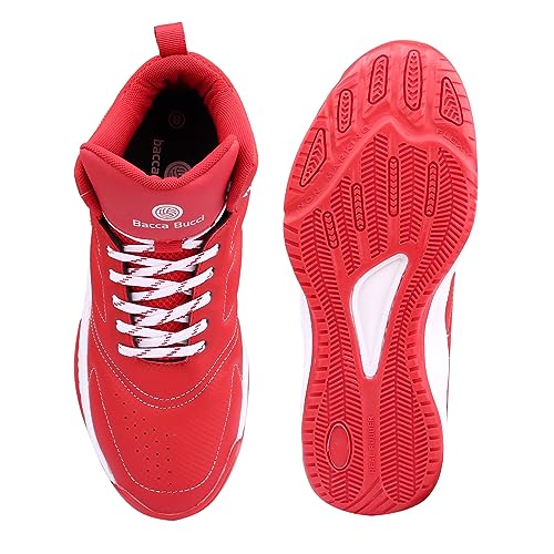 Bacca Bucci Men Courtflex Basketball All Court High Top Shoes Basketball Shoes/Sneakers With Adaptive Cushioning & Breathable Upper -Red, Size Uk9 - Image 5