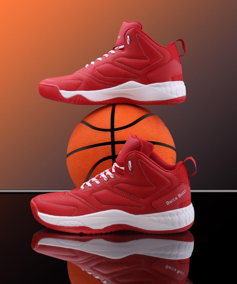 Bacca Bucci Men Courtflex Basketball All Court High Top Shoes Basketball Shoes/Sneakers With Adaptive Cushioning & Breathable Upper -Red, Size Uk9 - Image 2