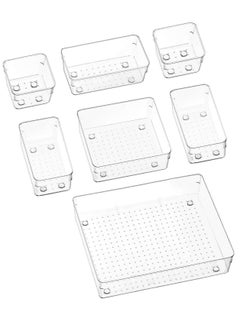 XiuWoo 7-Piece Plastic Clear Desk Drawer Organizers Trays Set For Bedroom Dresser Makeup Kitchen Utensil Office  - Image 1