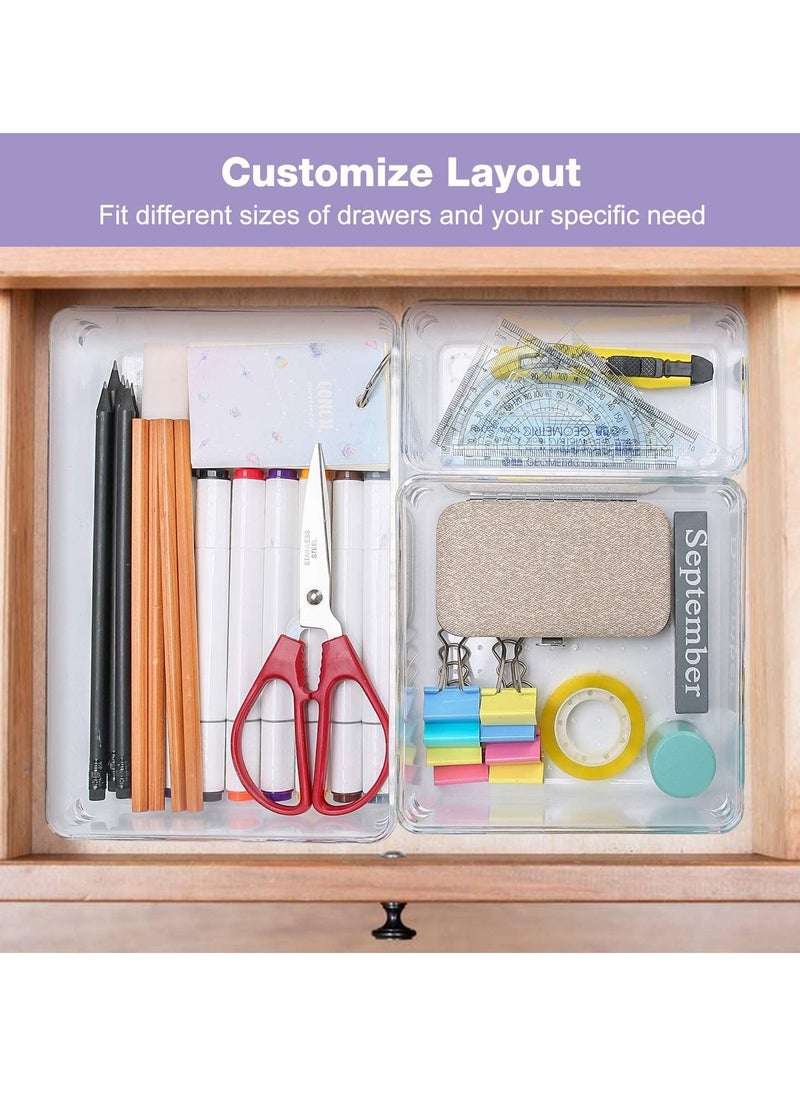 XiuWoo - 7-Piece Plastic Clear Desk Drawer Organizers Trays Set For Bedroom Dresser Makeup Kitchen Utensil Office - Image 1