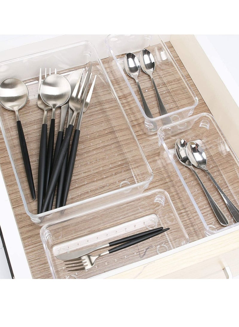 XiuWoo - 7-Piece Plastic Clear Desk Drawer Organizers Trays Set For Bedroom Dresser Makeup Kitchen Utensil Office - Image 1