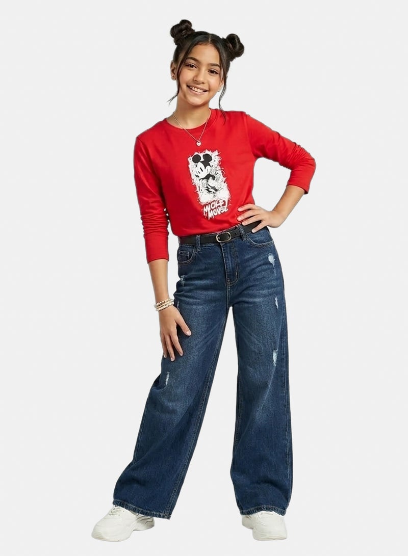 Andora Cotton Printed T-Shirt - Red - Image 1