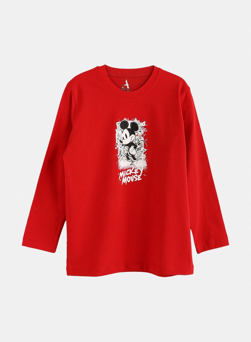 Andora Cotton Printed T-Shirt - Red - Image 2