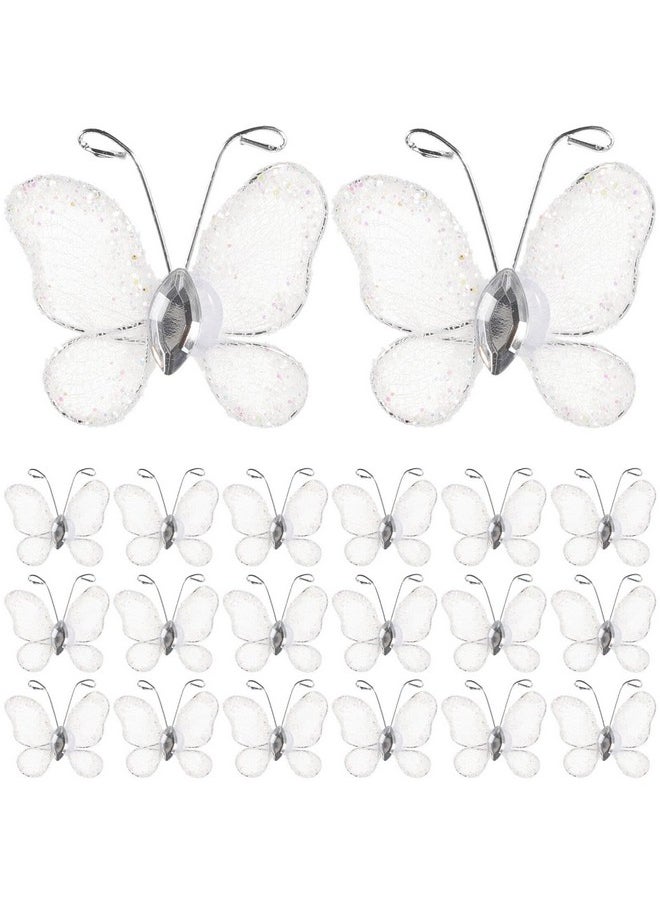 Beaupretty Beaupretty 50pcs Butterflies, DIY Craft Sheer Mesh Wire Glitter Butterfly with Gem for Wedding Home Decor Party ( White )  - Image 1