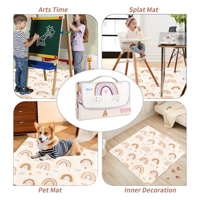 Insular Baby Splat Mat for Under High Chair/Arts/Crafts, Anti Slip and Waterproof Splash Mat for Floor, Portable Picnic Mat, 51x51 Inch, Rainbow - Image 3