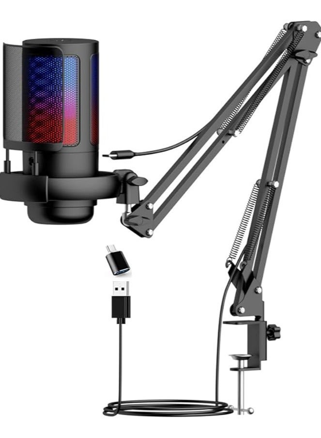 erorex Gaming Microphone for PS4/5 PC & MAC,w/Boom Arm,Pop Filter,Mute,Monitoring,192kHz/24Bit Noise Cancellation Condenser Gamer Podcast Recording Microphone for Streaming Twitch,Discord,YouTube (Black) - Image 1