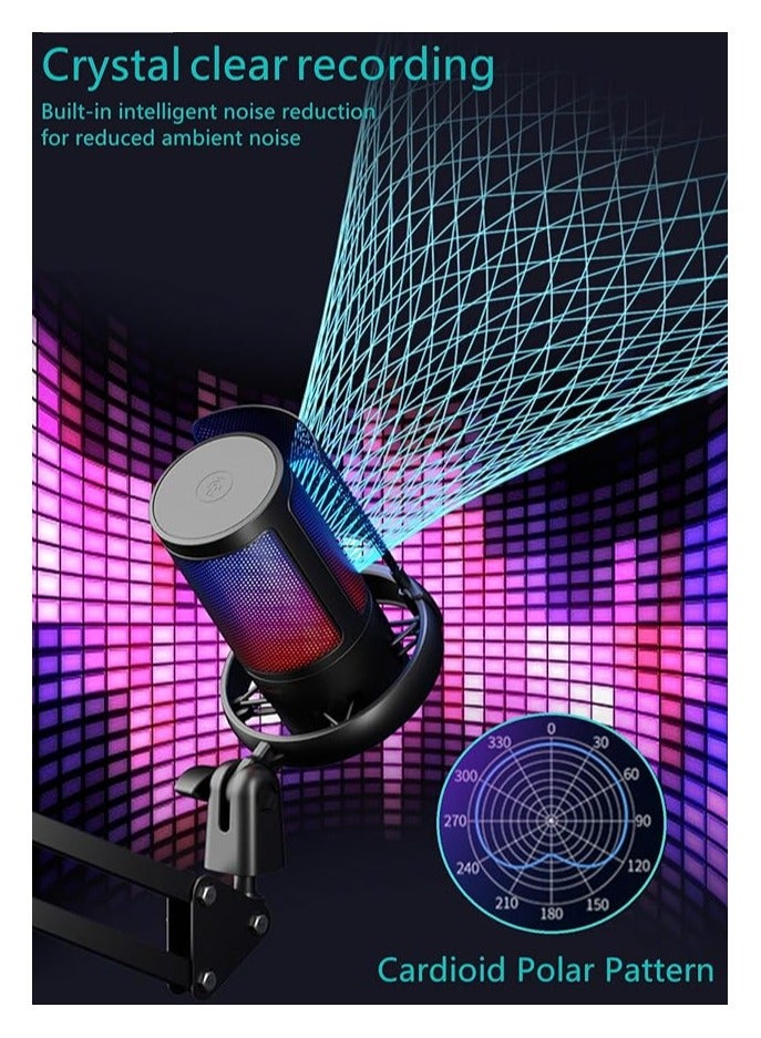 erorex Gaming Microphone for PS4/5 PC & MAC,w/Boom Arm,Pop Filter,Mute,Monitoring,192kHz/24Bit Noise Cancellation Condenser Gamer Podcast Recording Microphone for Streaming Twitch,Discord,YouTube (Black) - Image 3