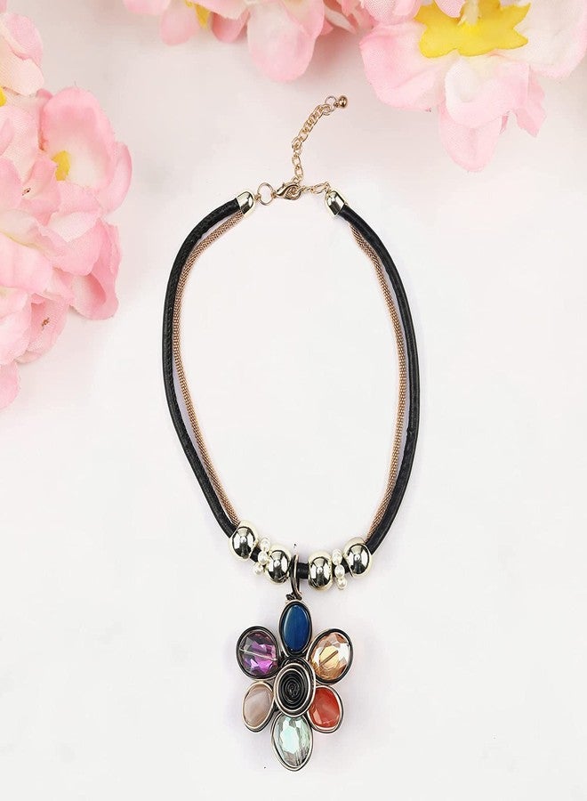 STRIPES® Essentials Latest Western Design trendy Jewellery Colorful Crystal Modern Pendant Collar Statement Chunky Necklace for Women Trendy Stylish Necklace Gift For Girls. - Image 2