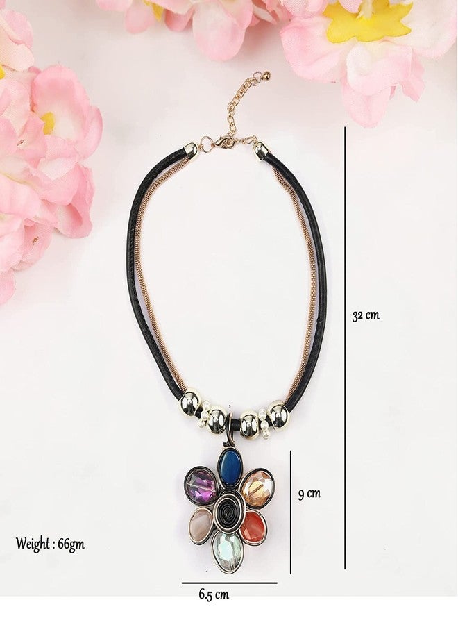 STRIPES® Essentials Latest Western Design trendy Jewellery Colorful Crystal Modern Pendant Collar Statement Chunky Necklace for Women Trendy Stylish Necklace Gift For Girls. - Image 4