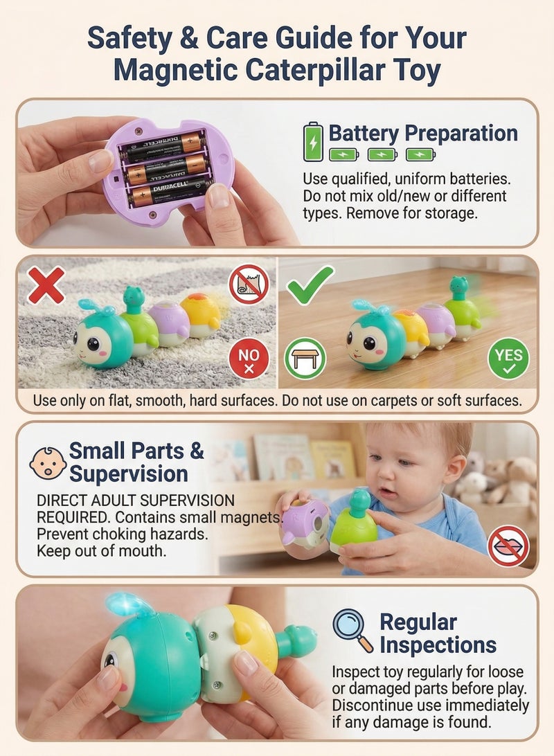 Baby Toys 0-6 Months, Crawling Caterpillar Tummy Time Toy with Magnetic Suction Music Light up, Sensory Learning Infant Toy for 6-12 Month Newborn Toddler 1 Year Old Girl Boy Baby Gifts - Image 4