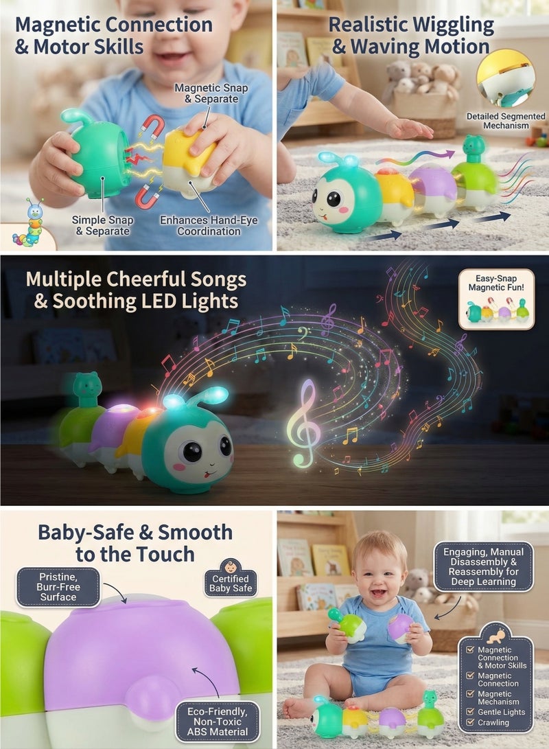 Baby Toys 0-6 Months, Crawling Caterpillar Tummy Time Toy with Magnetic Suction Music Light up, Sensory Learning Infant Toy for 6-12 Month Newborn Toddler 1 Year Old Girl Boy Baby Gifts - Image 2