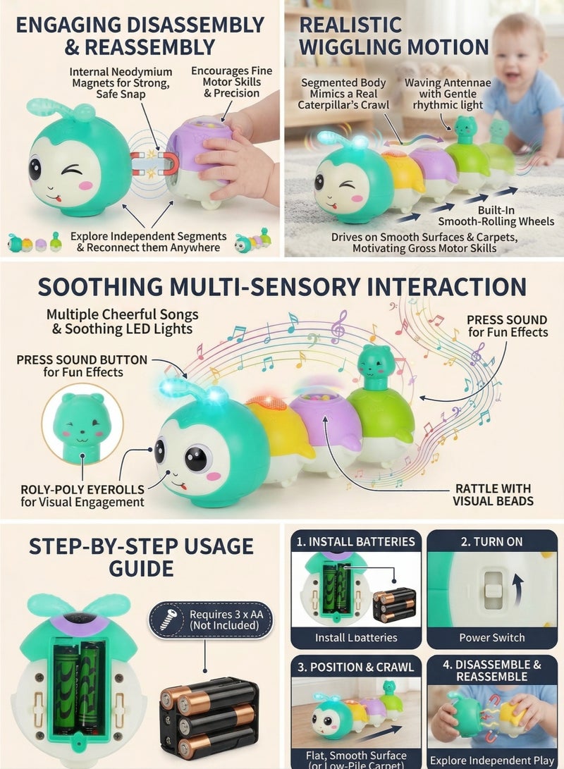 Baby Toys 0-6 Months, Crawling Caterpillar Tummy Time Toy with Magnetic Suction Music Light up, Sensory Learning Infant Toy for 6-12 Month Newborn Toddler 1 Year Old Girl Boy Baby Gifts - Image 3