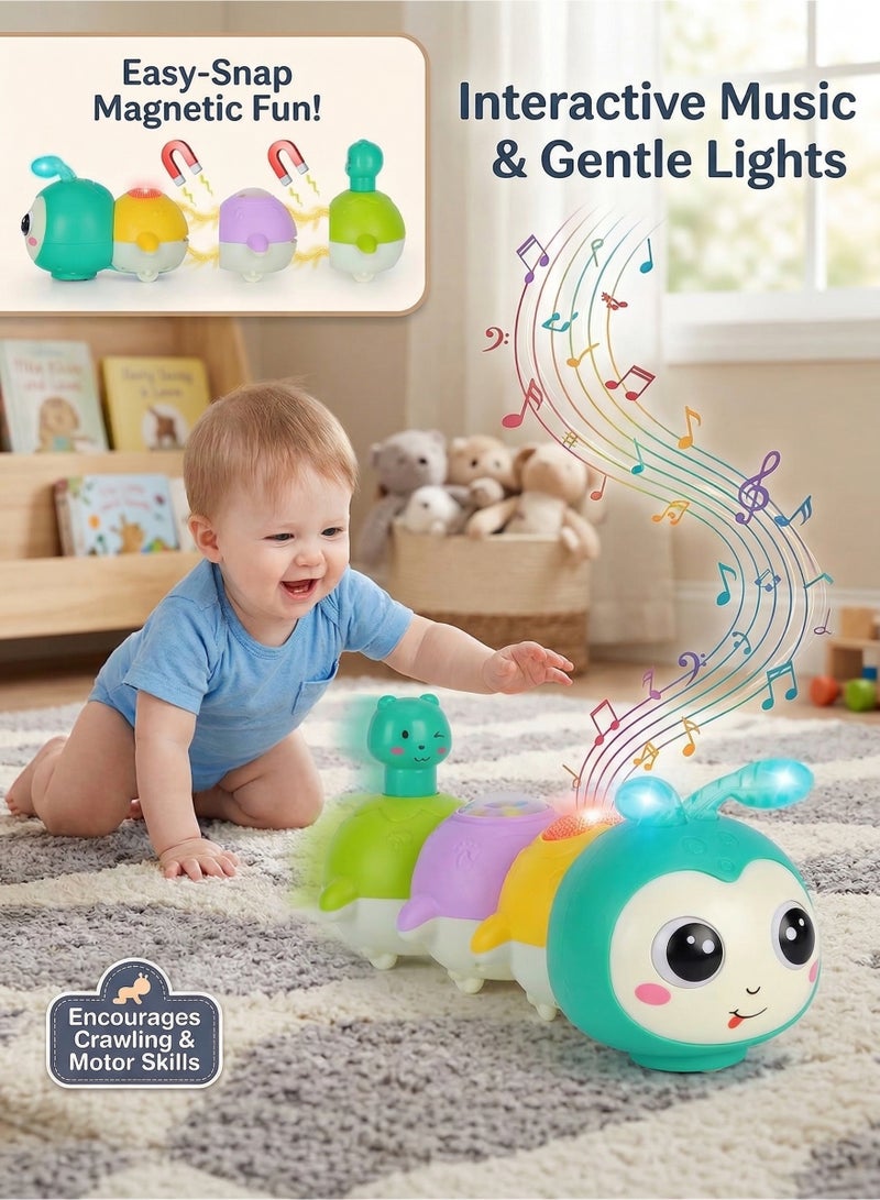 Baby Toys 0-6 Months, Crawling Caterpillar Tummy Time Toy with Magnetic Suction Music Light up, Sensory Learning Infant Toy for 6-12 Month Newborn Toddler 1 Year Old Girl Boy Baby Gifts - Image 1
