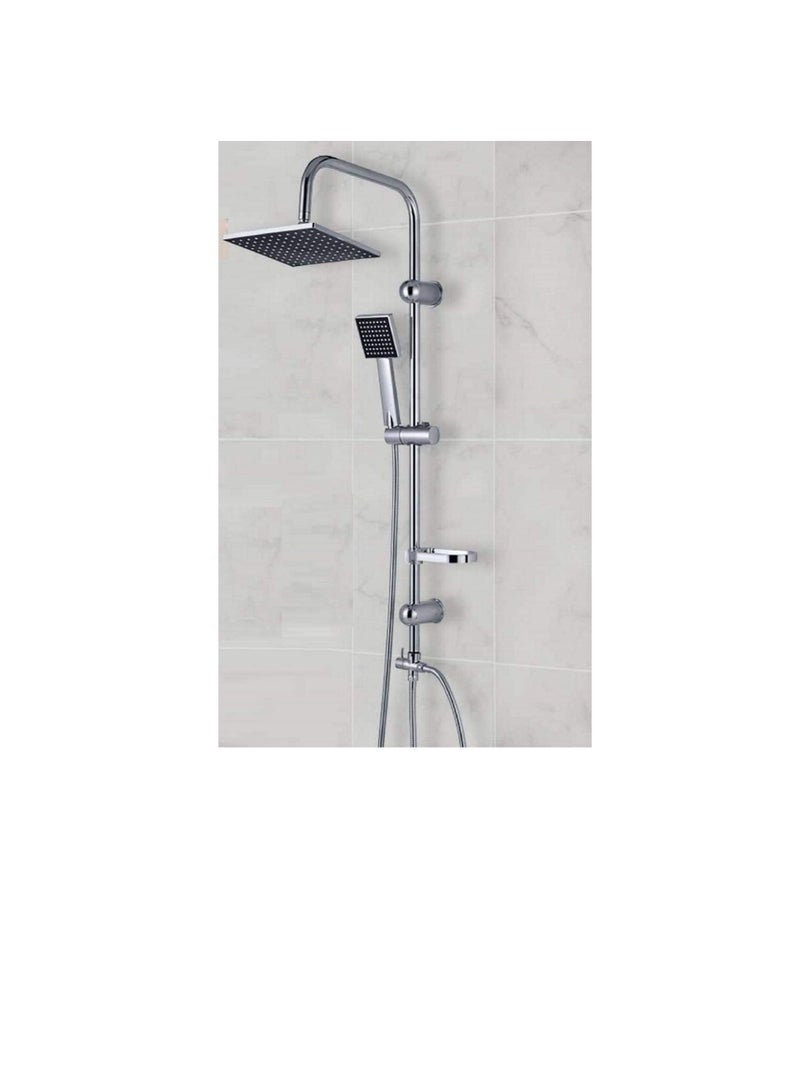 Chrome Plated Shower Mixer Bathroom Twin Head Large Square Bar Set,Waterfall Bath Shower Mixer Tap with Modern Rigid Riser Kit  - Image 1