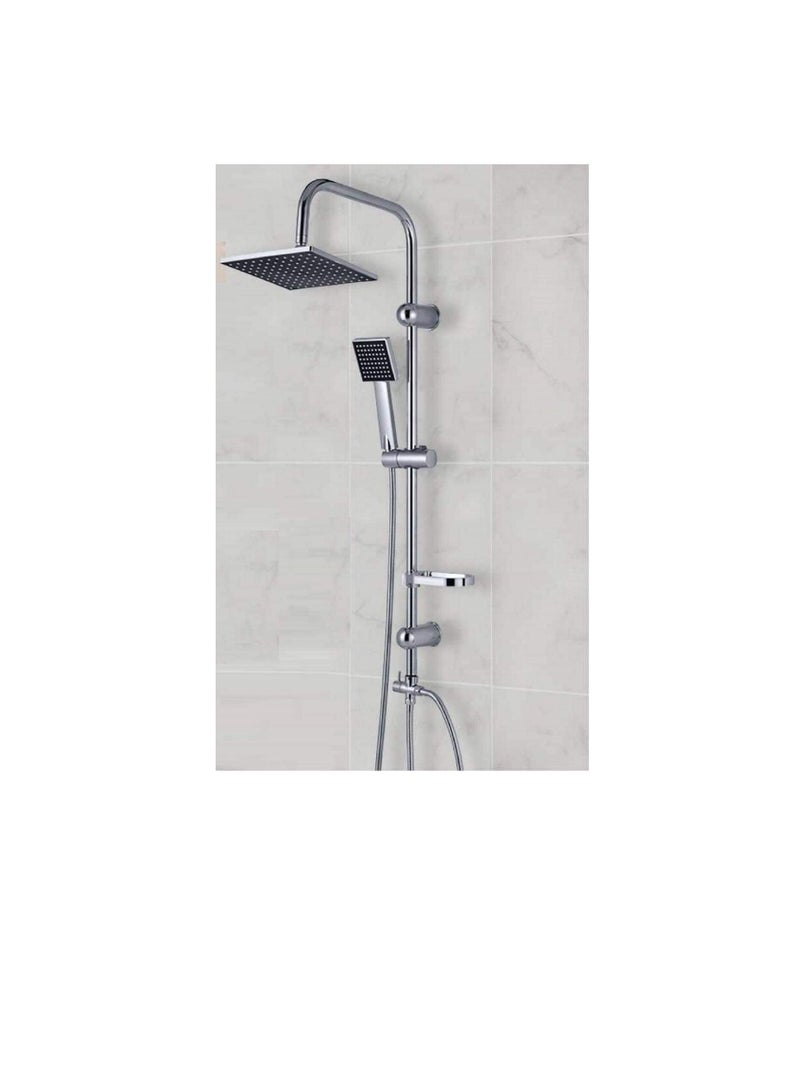 Chrome Plated Shower Mixer Bathroom Twin Head Large Square Bar Set,Waterfall Bath Shower Mixer Tap with Modern Rigid Riser Kit  - Image 2