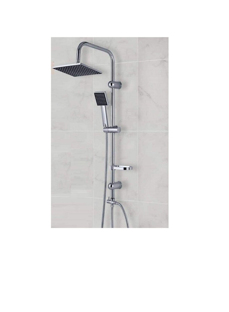 Chrome Plated Shower Mixer Bathroom Twin Head Large Square Bar Set,Waterfall Bath Shower Mixer Tap with Modern Rigid Riser Kit  - Image 3