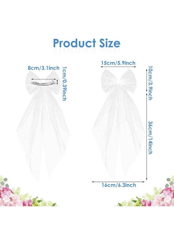 Yolev Bridal Pearl Hair Bow Veil Bridesmaid Large Hair Bow Wedding Veil With Barrette Bachelorette Party Decorations Bridal Bridesmaid Gift (White) - Image 2