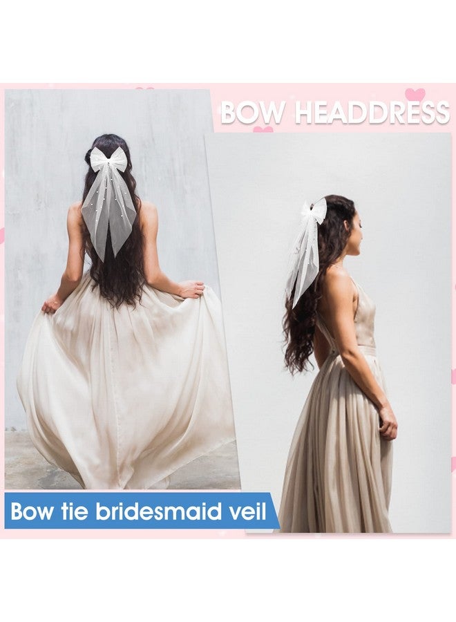 Yolev Bridal Pearl Hair Bow Veil Bridesmaid Large Hair Bow Wedding Veil With Barrette Bachelorette Party Decorations Bridal Bridesmaid Gift (White) - Image 5