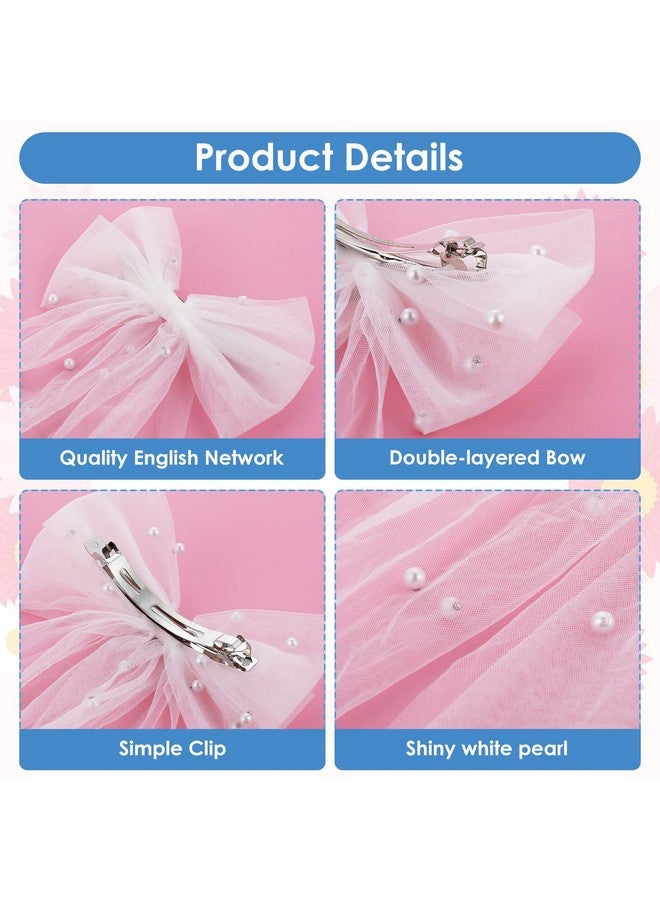 Yolev Bridal Pearl Hair Bow Veil Bridesmaid Large Hair Bow Wedding Veil With Barrette Bachelorette Party Decorations Bridal Bridesmaid Gift (White) - Image 3