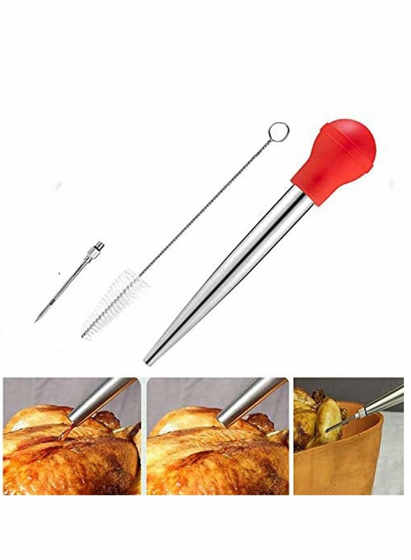 Y&D Barbecue Seasoning Tools Cooking Set, Food-Grade Stainless Steel Meat Baster Syringe, 2 Marinade Needles and Cleaning Brush (Red)  - Image 5