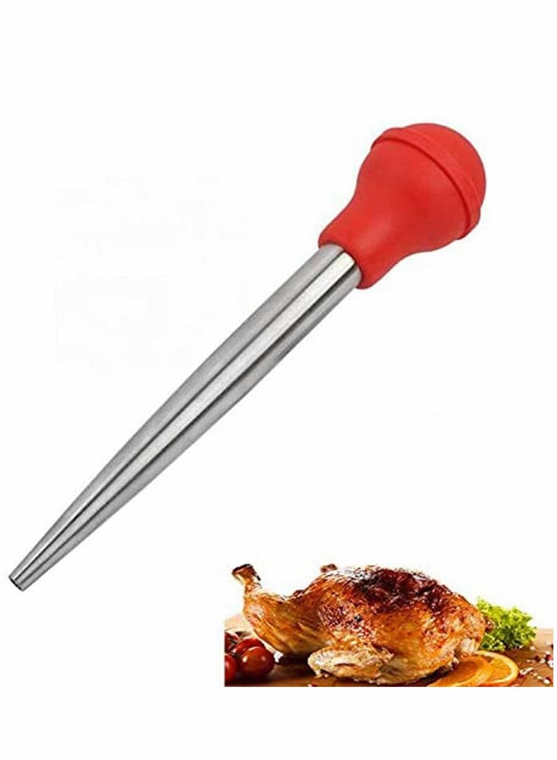 Y&D Barbecue Seasoning Tools Cooking Set, Food-Grade Stainless Steel Meat Baster Syringe, 2 Marinade Needles and Cleaning Brush (Red)  - Image 4