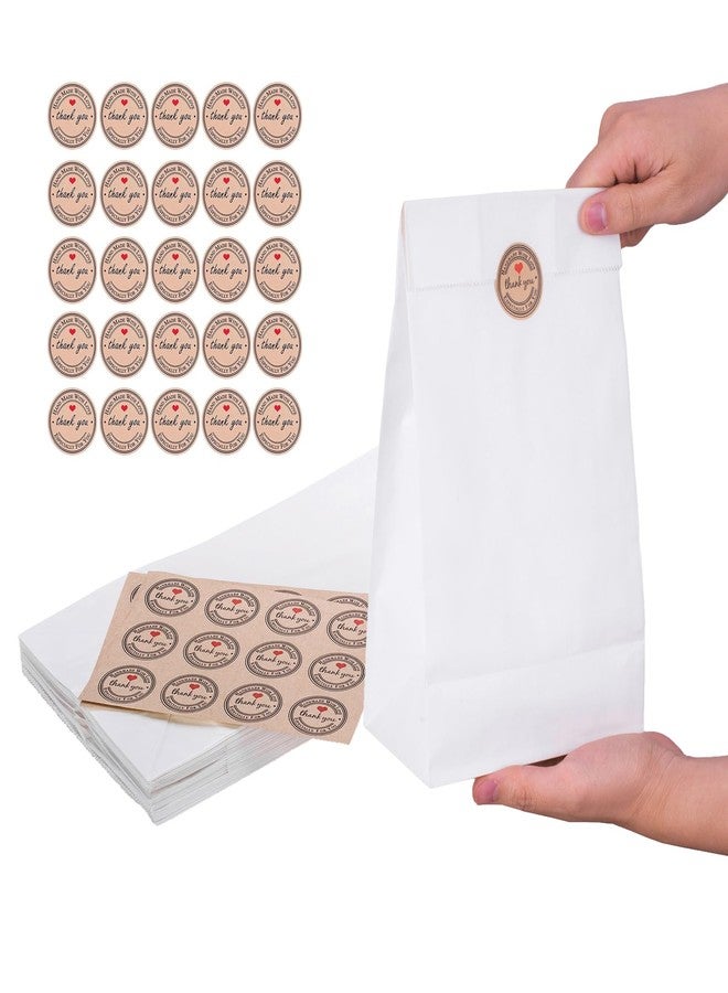 longteam Kraft Paper Lunch Bags - Large 8LB White Bags, 6.1 x 3.9 x 11.8 Inches, Perfect for Homemade Food Packing & Small Business, Bonus Label Seal Stickers (25 COUNT) - Image 1
