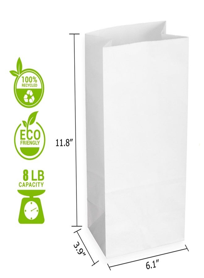 longteam Kraft Paper Lunch Bags - Large 8LB White Bags, 6.1 x 3.9 x 11.8 Inches, Perfect for Homemade Food Packing & Small Business, Bonus Label Seal Stickers (25 COUNT) - Image 2