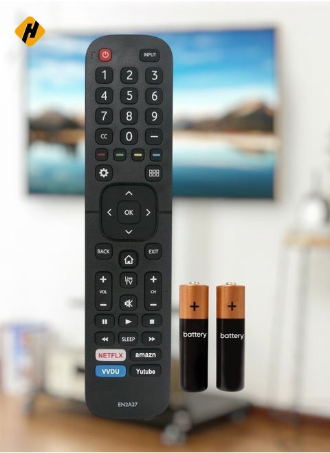 Universal IR Remote Control EN2A27 Suitable for All Hisense 4K LED HD UHD Smart TV H5 Series H7 Series H6D Series H8C Series H5D Series H5C Series 40H5 48H5 Series 32H5C 40H5C 40H5B with battery