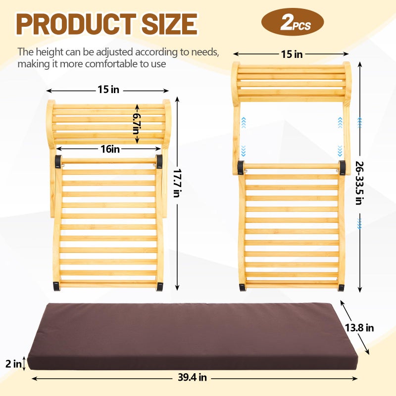 AceOrbit 3 Pcs Sauna Backrests Seat Cushion Set Infrared Sauna Accessories Adjustable S-shaped Bamboo Back Rest with Headrest Neck Pillow Non-slip Waterproof Thick Foam Heat Insulation Mat for Infrared Rest - Image 2