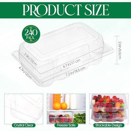 Seeloowy 240 Pack Clear Hinged Food Containers 7.2 × 4.9 × 2.6 Inch Plastic Cookie Containers Hinged Clamshell Takeout Boxes Disposable Loaf Cake Boxes for Salads Hamburger Fruit Dessert Sandwiches - Image 2