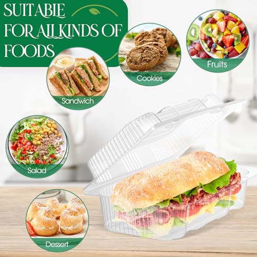 Seeloowy 240 Pack Clear Hinged Food Containers 7.2 × 4.9 × 2.6 Inch Plastic Cookie Containers Hinged Clamshell Takeout Boxes Disposable Loaf Cake Boxes for Salads Hamburger Fruit Dessert Sandwiches - Image 4