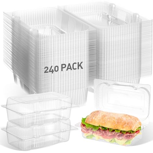 Seeloowy 240 Pack Clear Hinged Food Containers 7.2 × 4.9 × 2.6 Inch Plastic Cookie Containers Hinged Clamshell Takeout Boxes Disposable Loaf Cake Boxes for Salads Hamburger Fruit Dessert Sandwiches - Image 1