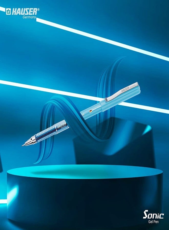 Hauser Sonic Gel Pen Box | Attractive Foiled Body | Stylish Metal Clip | Refillable & Waterproof Gel Ink | German Technology For Smooth & Effortless Writing | Blue Ink, Set Of 10 - Image 5