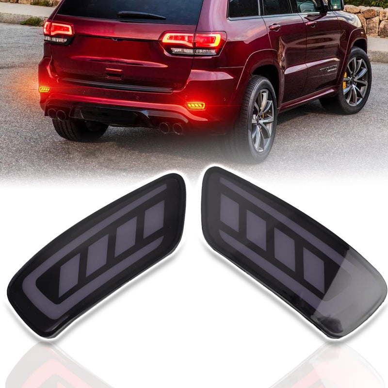 PGTOPONE Smoked LED Rear Bumper Reflectors Fog Brake Tail Light Sequential Turn Signal Lamps Compatible with Jeep Grand Cherokee 20122021 Compass 20112017 Dodge Journey 20112017 SMOKED