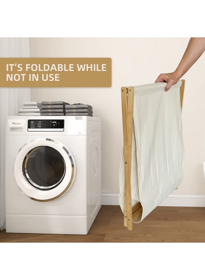 سلة غسيل كبيرة، سلة غسيل قائمة بذاتها، عربة تنظيم غسيل قابلة للطي على شكل حرف X للملابس والألعاب في غرف النوم وخزانة العائلة للتخزين والتنظيم (حجم كبير) - Image 4