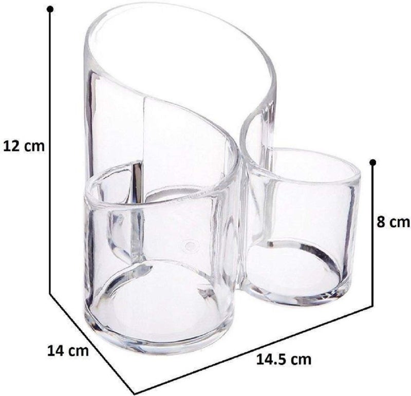 FOMQUAZLI Acrylic Makeup Brush Holder | 3 Compartment Cosmetic Organizer for Brushes, Comb, Eyeliner, Lipstick & Stationery | Transparent Vanity Storage Box for Dressing Table & Bathroom - Image 4